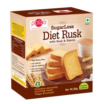 Polka sugarless sooji elaichi high fiber diet rusk pack