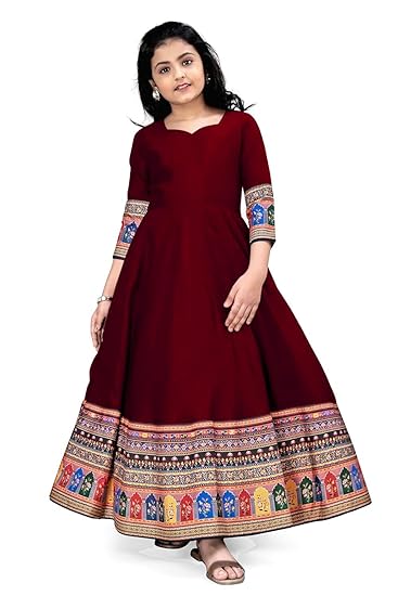 Kids girls plain cotton silk maxi long gown dress